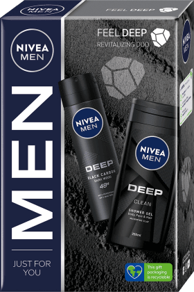 Nivea MEN Set cadou FEEL DEEP deodorant + gel de duș, 1 buc