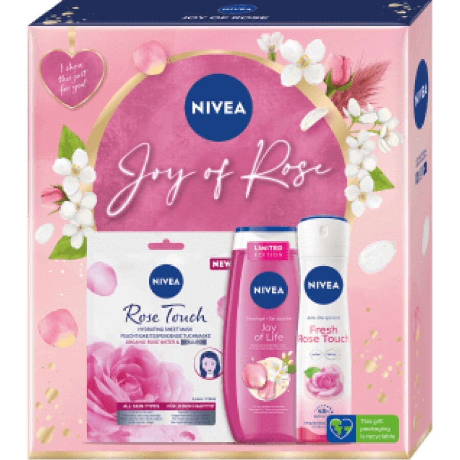 Nivea Set cadou Joy of Rose deodorant + gel de duș +mască, 1 buc