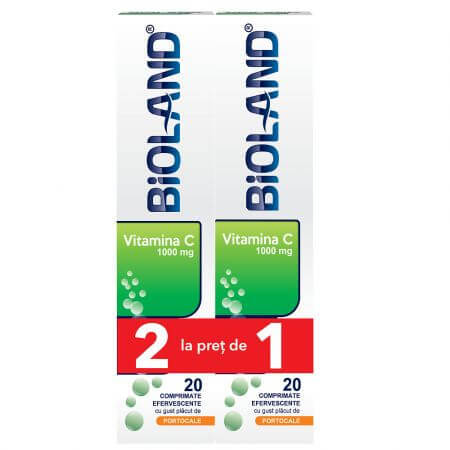 Pachet Bioland Vitamina C, 1000 mg, 20+20 comprimate efervescente, Biofarm