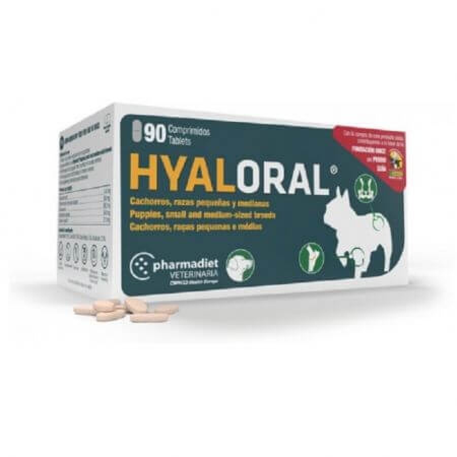 Supliment pentru caini de talie mica si medie Hyaloral, 90 tablete, Pharmadiet