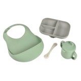 Set de masa din silicon Essentials, Grey/ Sage Green, 4 piese, Beaba