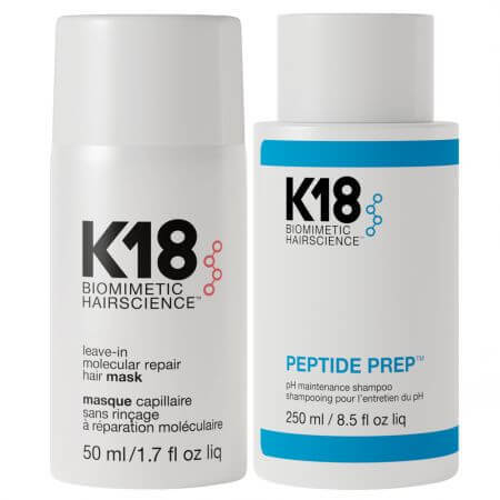 masca de par k18 repair leave in 150ml Pachet Sampon pentru intretinere Peptide Prep Ph Maintenance, 250 ml + Masca reparatoare pentru par Leave In, 50 ml, K18