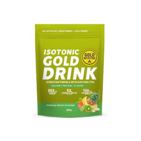 Pulbere pentru bautura izotonica cu aroma de fructe tropicale Gold Drink, 500 g, Gold Nutrition