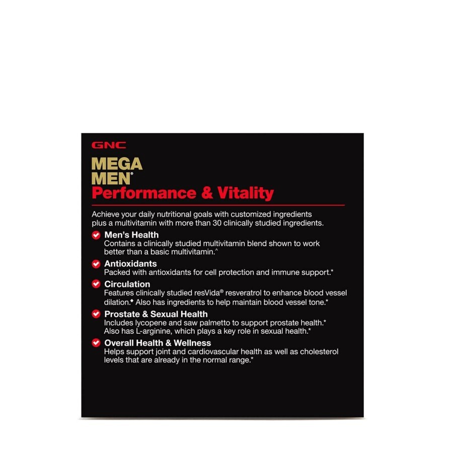 Mega Men® Performance & Vitality Vitapak®, Complex de Multivitamine pentru Barbati, Performanta si Vitalitate, 30 pachetele, GNC 