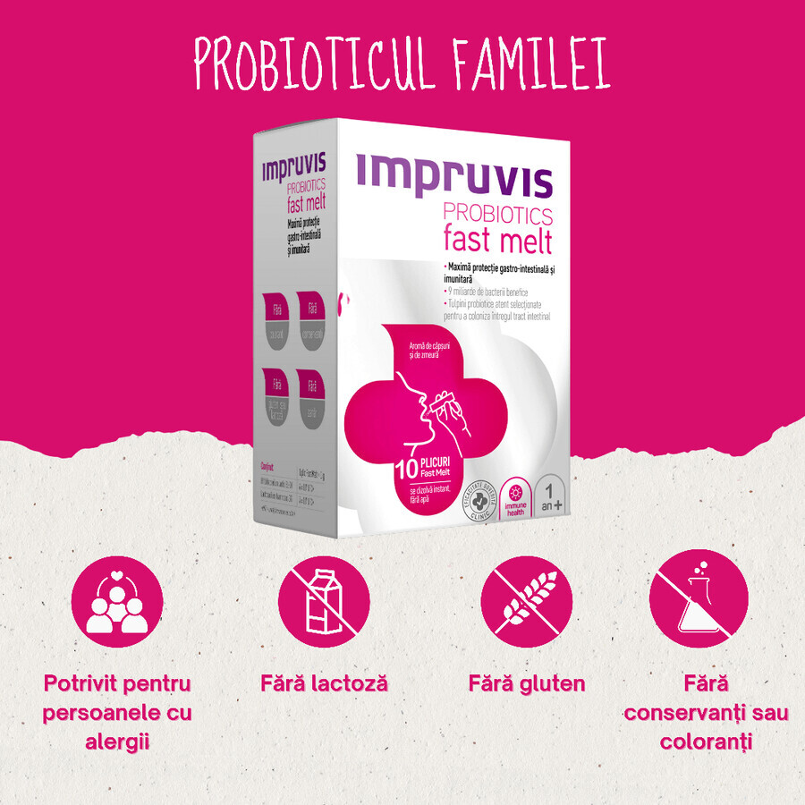 Pachet Impruvis Probiotic Fast Melt, 10 plicuri + 10 plicuri, Bifodan
