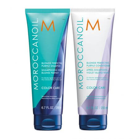 Pachet pentru ingrijirea parului blond Sampon+Balsam Purple, 200+200 ml, Moroccanoil