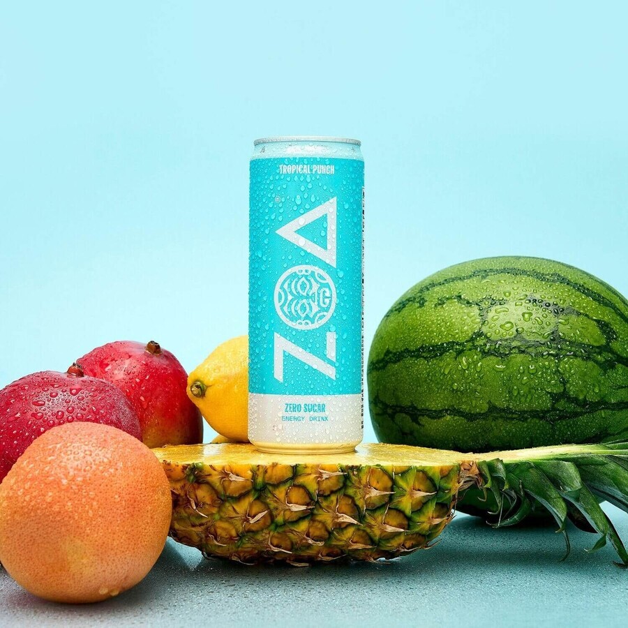 ZOA™ Energy Drink Zero Sugar Bautura Energizanta fara Zahar cu Aroma Tropical Punch, 355 ml, GNC