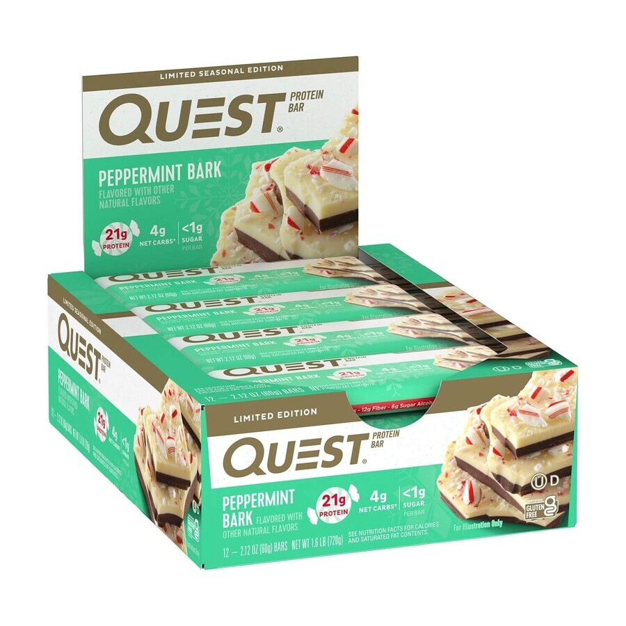 Quest® Protein Bar, Baton Proteic cu Aroma de Peppermint Bark, 60 g, GNC
