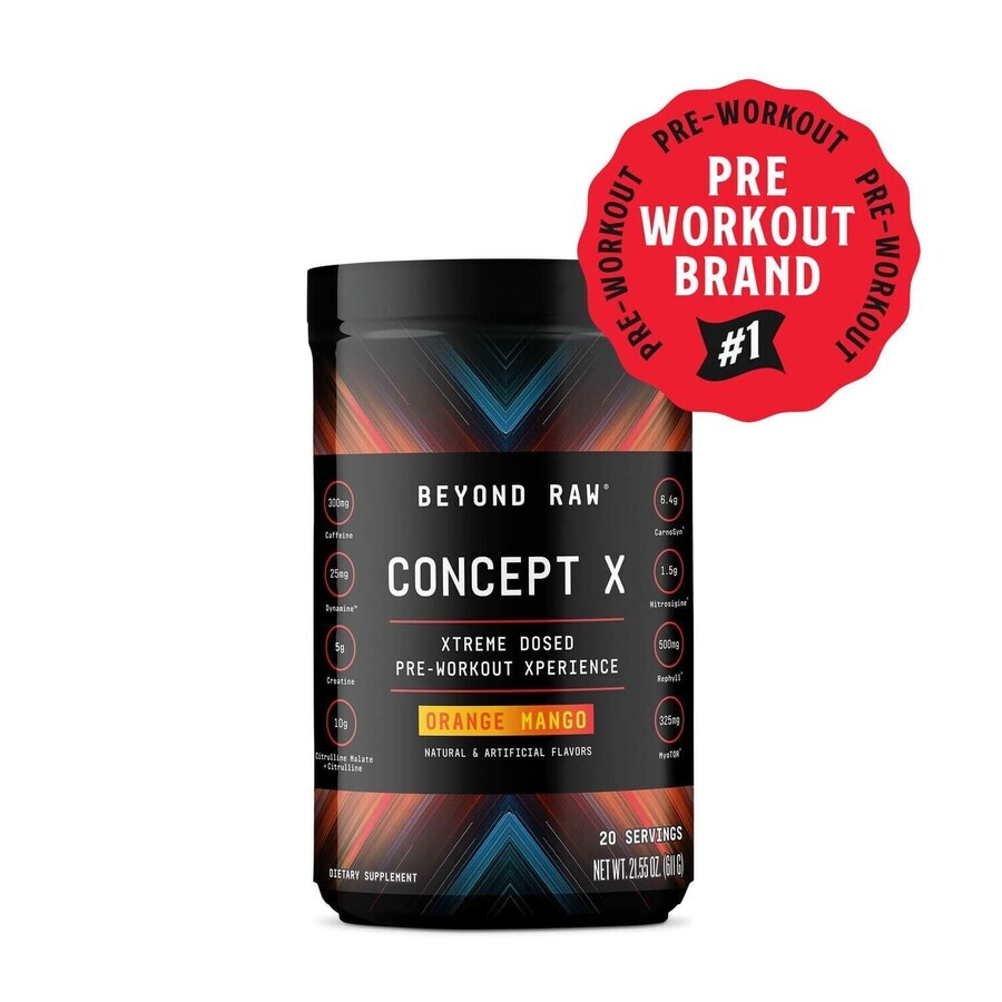 Beyond Raw® Concept X Pre-Workout, Formula Pre-Workout cu Aroma de Portocale si Mango, 588.2 g, GNC
