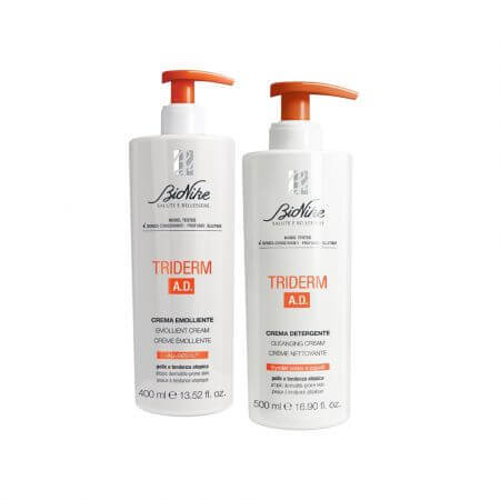 Pachet Crema emolienta pentru dermatita atopica Triderm A.D 400 ml + Crema de curatare pentru dermatita atopica 500 ml Triderm A.D, BioNike