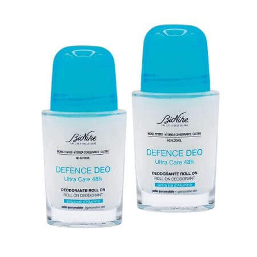Pachet Deodorant roll on fara sare de aluminiu Defence Deo Ultra Care 48 h, 2x50 ml, BioNike