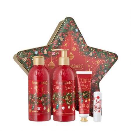 Set Craciun Gel de dus, 250 ml + Crema de maini, 30 ml + Sapun lichid, 250 ml + Balsam de buze Allegro Natale 4 g, Bottega Verde