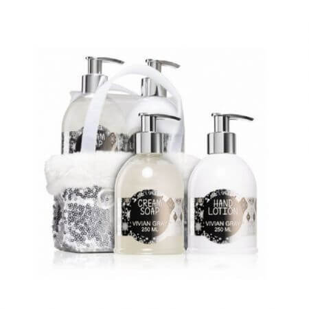 Set Sapun lichid 250 ml si Crema de maini 250 ml Silver Glitters, Vivian Gray