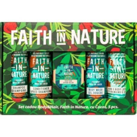Faith in Nature Set cadou vegan îngrijire păr și corp cu ulei de cocos, 1 buc