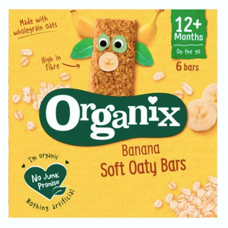 batoane cu fulgi de ovaz si banane Batoane Bio din ovaz integral cu cereale si banane, +12 luni, 6 batoane x 23 g, Organix