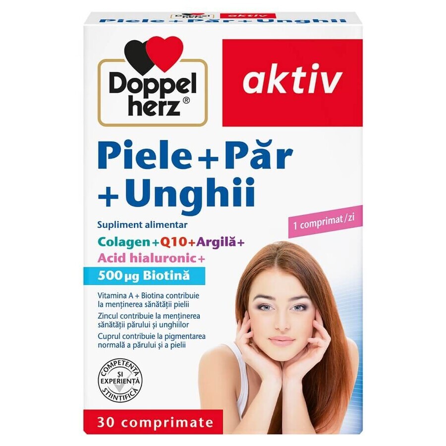 Piele + Păr + Unghii, Colagen + Q10 + Argilă + Acid Hialuronic + Biotină, 30 comprimate, Doppelherz 