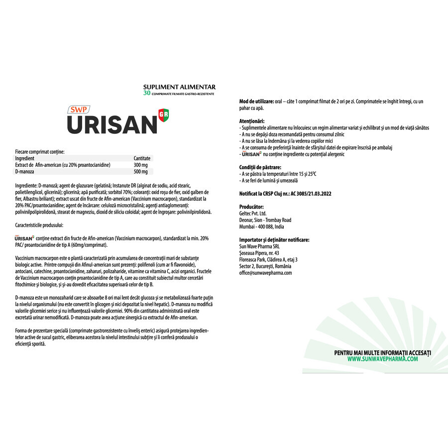 Urisan Urinary Tract GR, 30 comprimate, Sun Wave Pharma