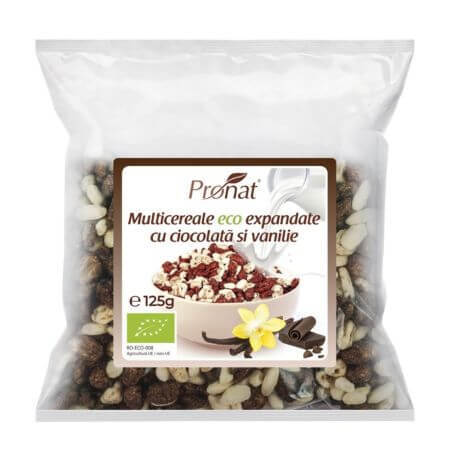 Multicereale Bio expandate cu ciocolata si vanilie, 125 g, Pronat