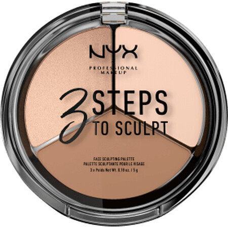 Nyx Professional MakeUp Paletă de iluminare și conturare 3 Steps to Sculpt Fair 01, 15 g
