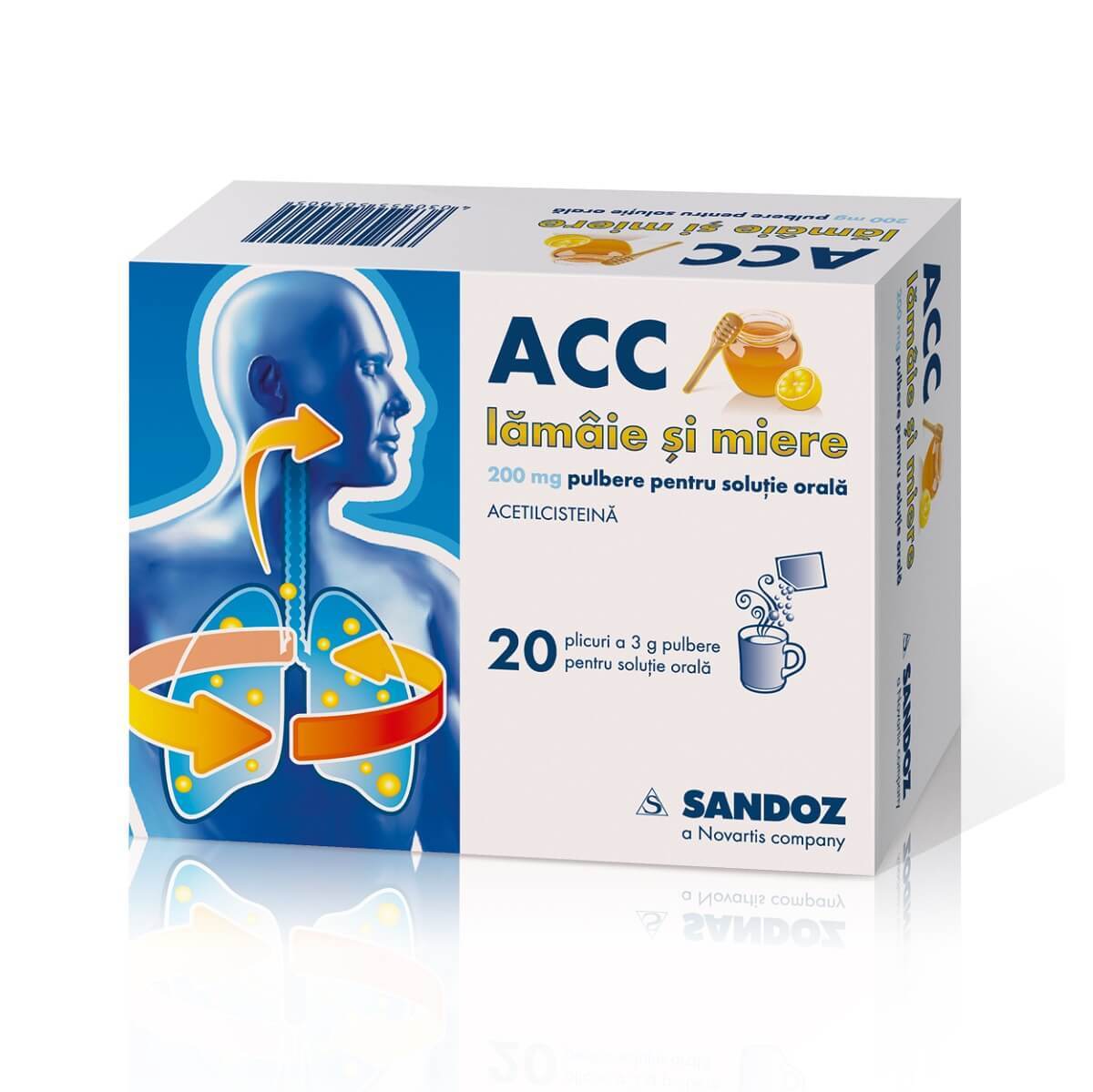 ACC lămâie și miere 200 mg, 20 plicuri, Sandoz