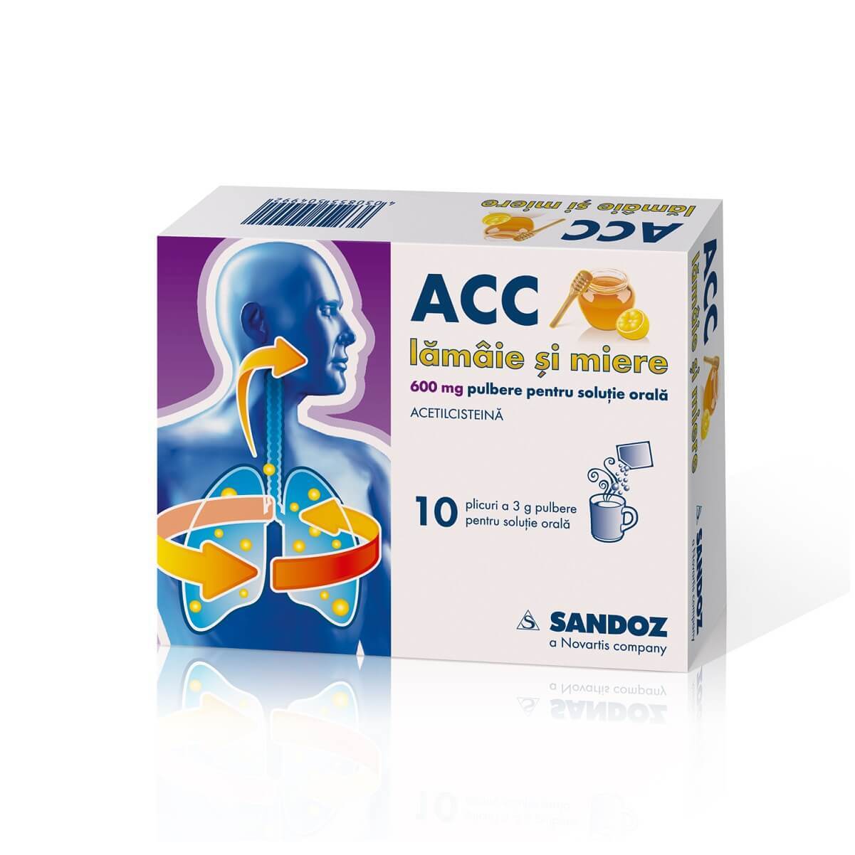 ACC lămâie și miere 600 mg, 10 plicuri, Sandoz