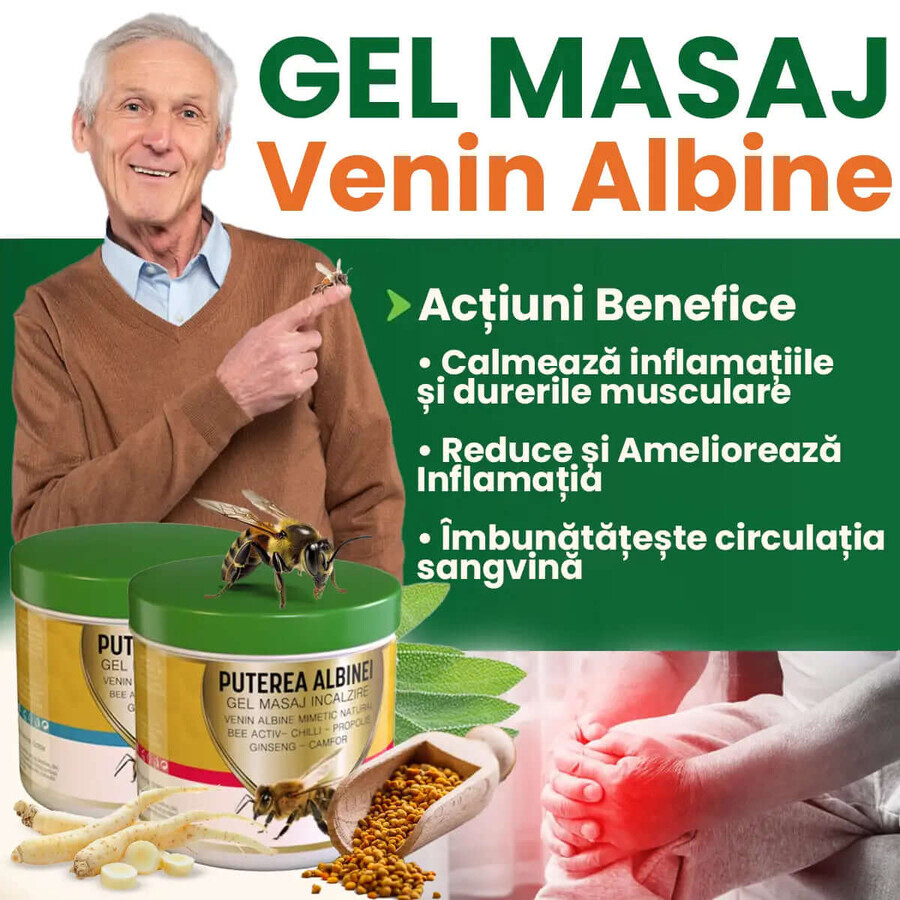 Gel de masaj cu efect de încălzire și venin de albine mimetic Puterea Albinei, 275 ml, Praemium