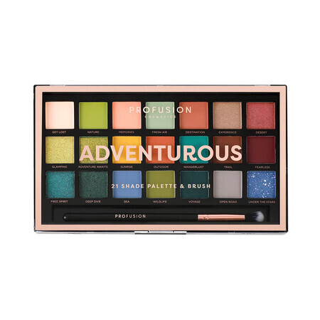 Adventurous, Paleta Farduri Vegane 21 Nuante si 1 Pensula, Profusion Cosmetics, 245 gr, Biocart