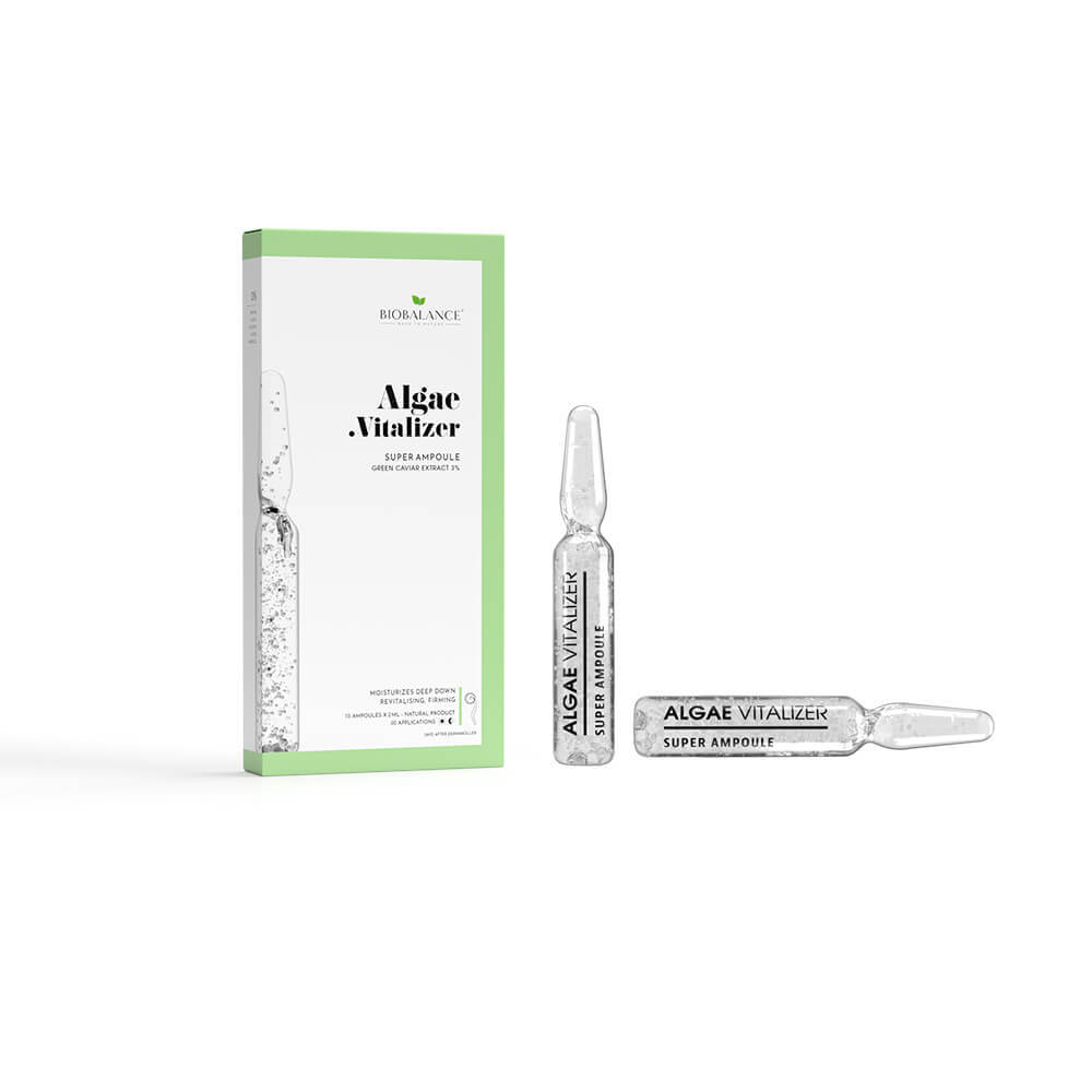 Algae Vitalizer, Fiole concentrate pentru hidratare intensa si fermitate, cu extract de Caviar Verde 3%, Bio Balance, 10 x 2 ml, Biocart