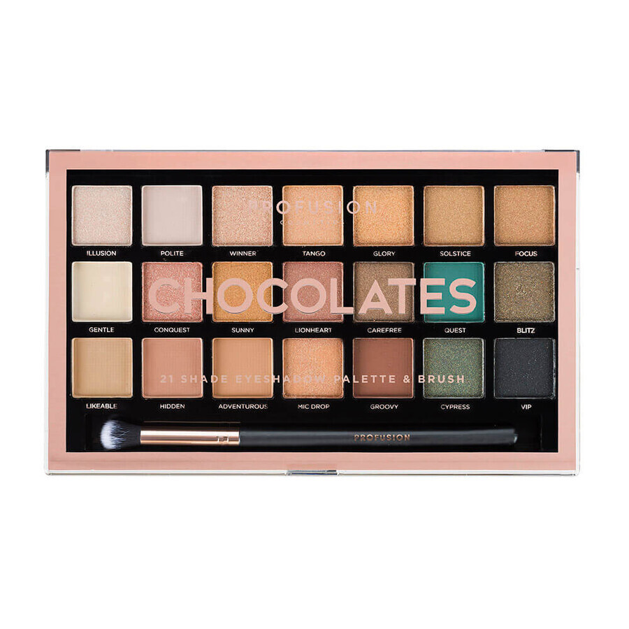 Chocolates, Paleta Farduri 21 Nuante si 1 Pensula, Profusion Cosmetics, 245 gr, Biocart