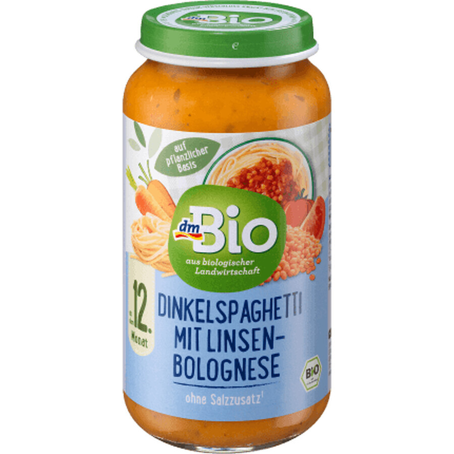 DmBio Meniu spaghete bolognese cu linte, de la 12 luni, 250 g