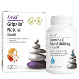 Gripalin Natural solubil 10 plicuri + Vitamina C 1000 mg Retard cu Zn si D3 30 comprimate, Alevia