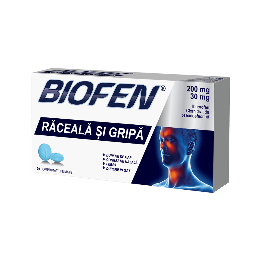 Biofen Racela si gripa 200 mg/ 30 mg x 20 comprimate, Biofarm