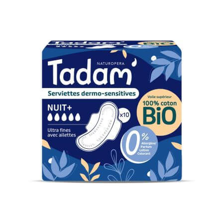 Absorbante Bio hipoalergenice, Ultra Noapte +, 10 bucati, Tadam