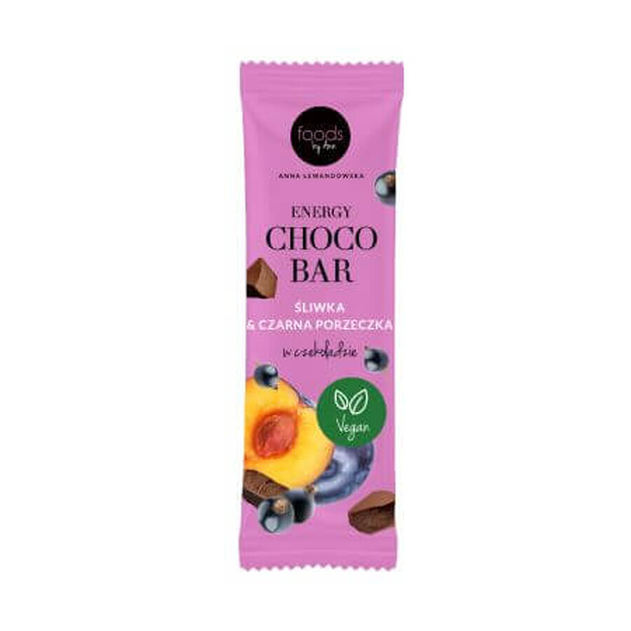 Baton energizant cu prune si coacaze negre in ciocolata, 35g, Foods By Ann