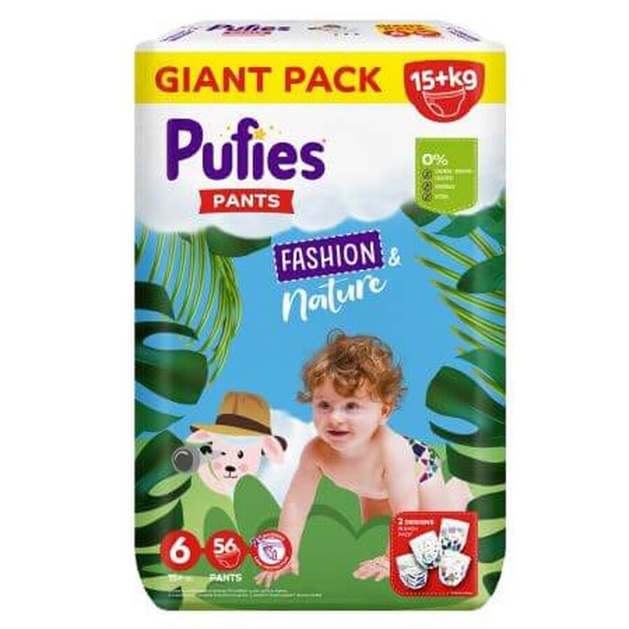 Scutece Pants Fashion & Nature, Nr. 6, 15 kg+, 56 buc, Pufies