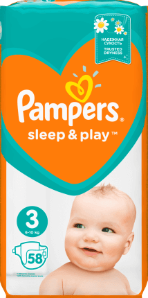 Pampers Sleep & Play Scutece pentru copii, numărul 3, 6-10kg, 58 buc