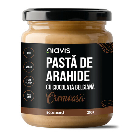 Pasta Bio de arahide cu ciocolata belgiana cremoasa, 200 g, Niavis