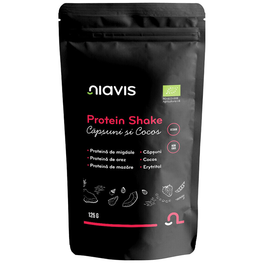 Protein Shake Bio cu capsuni si cocos, 125 g, Niavis