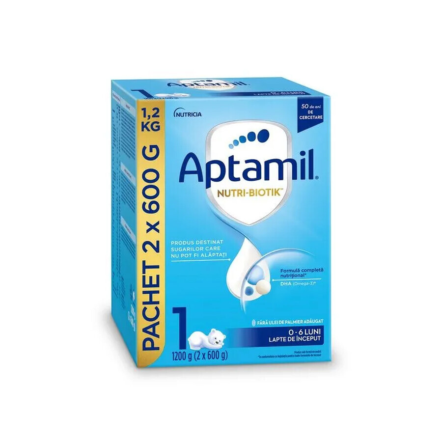 Lapte praf de inceput Aptamil Nutri-Biotik 1, 0-6 luni, 1200 g, Nutricia