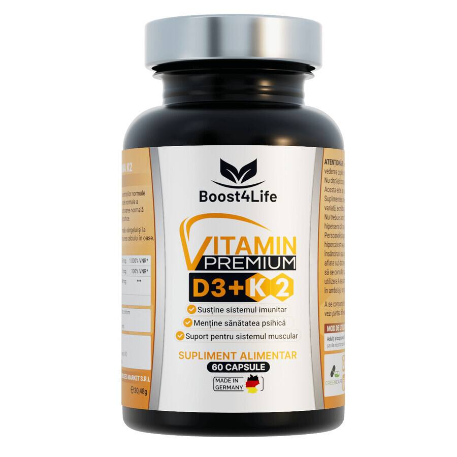 Vitamina D3 + K2 Premium GreenCaps, 60 capsule, Boost4Life