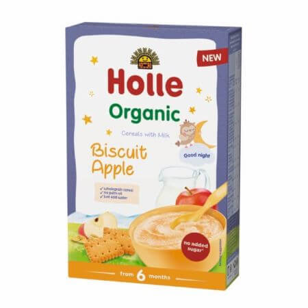 Cereale Bio cu lapte, mere si biscuiti, +6 luni, 250g, Holle