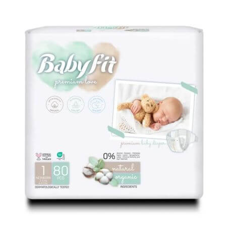 Scutece Bio Jumbo Newborn, Nr. 1, 0-3 Kg, 80 bucati, Babyfit