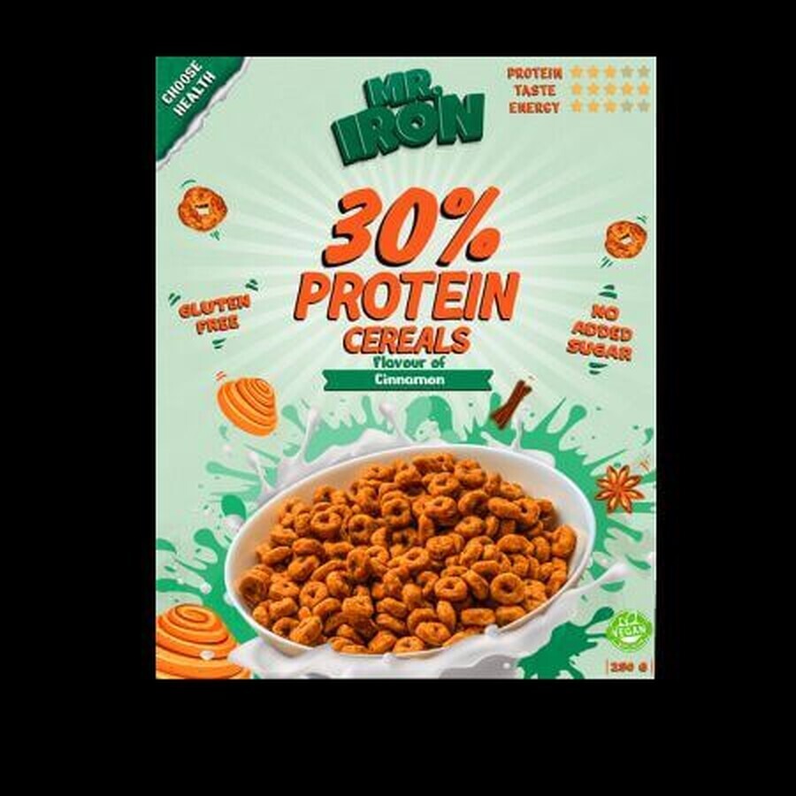 Cereale proteice cu scortisoara, vegane, fara zahar si fara gluten, 250 g, Mister Iron