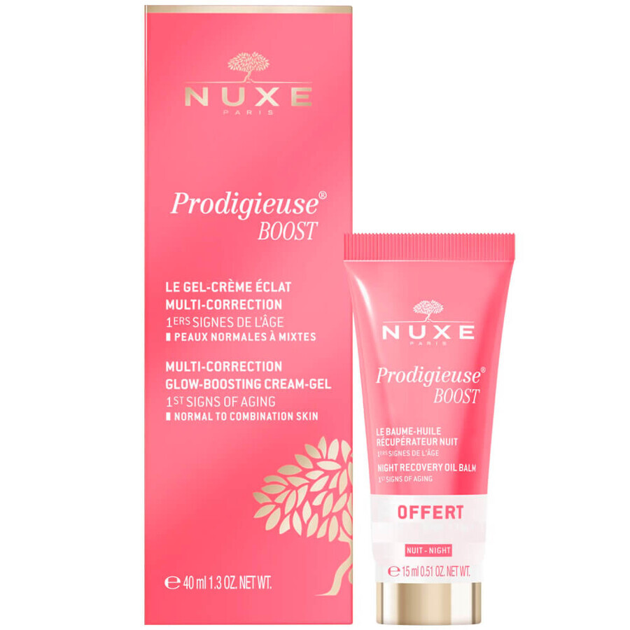 Set Crema gel multi-corectoare pentru ten normal-mixt, 40 ml + Balsam de noapte regenerator, 15 ml Prodigieuse Boost, Nuxe