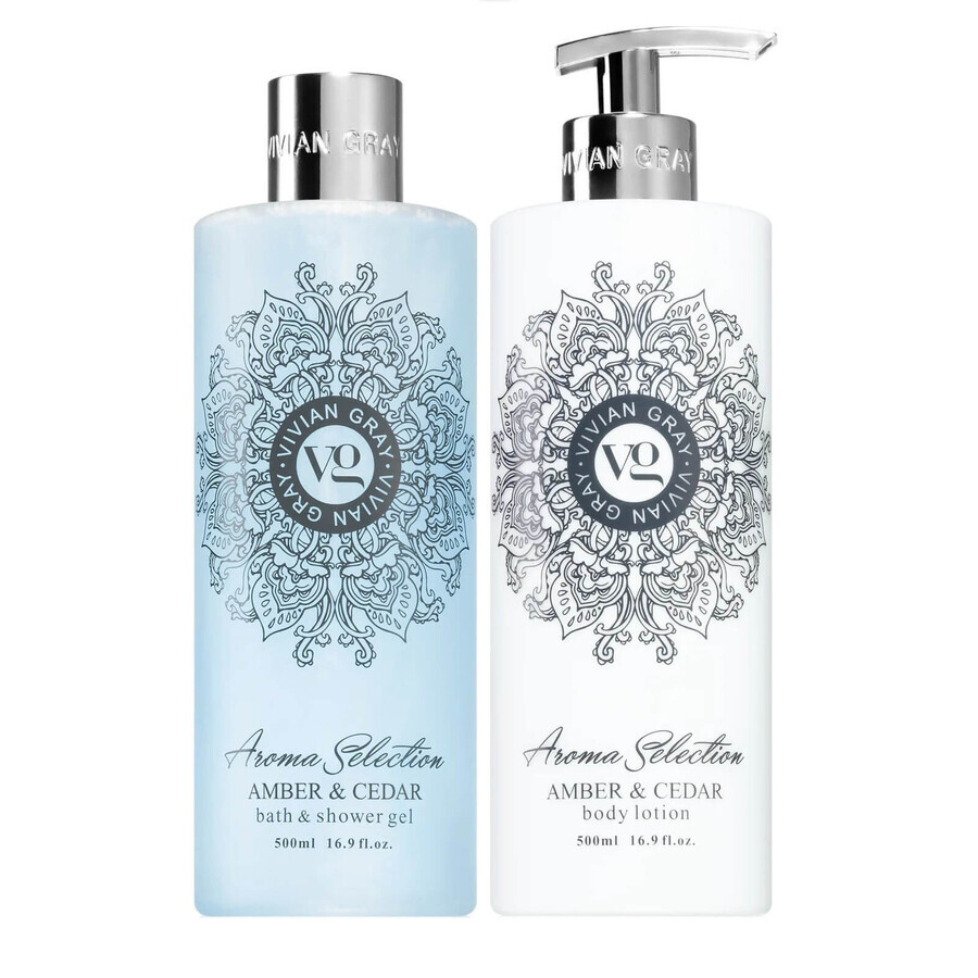 Set Gel de dus si lotiune de corp Amber & Cedar, Aroma Selection, 2 x 500 ml, Vivian Gray