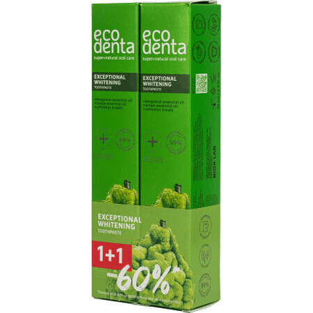 Pachet 1+1-60% Pasta de dinti pentru albire cu bergamot, uleiuri de lamaie si Kalident, Ecodenta, 2x75ml