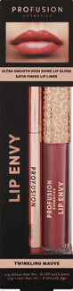 Set Lip Envy Twinkling Mauve, luciu de buze ultra neted si lucios &amp;amp; creion pentru buze cu finish satinat, Profusion Cosmetics, 3,5 ml + 0,3 g