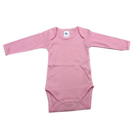 Body din bumbac cu maneca lunga Rib, 6-12 luni, Roz, Baltic Bebe