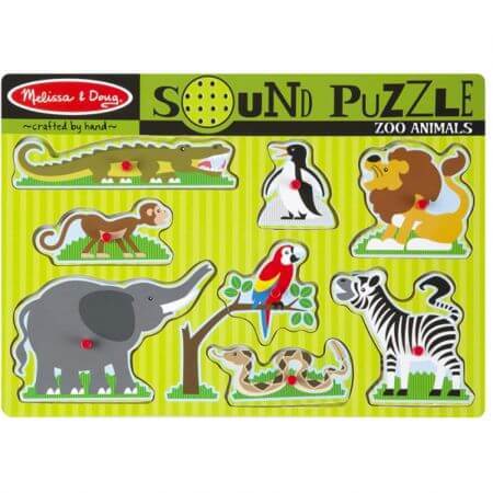 Puzzle de lemn cu sunete Animale de la Zoo, +2 ani, Melissa&Doug