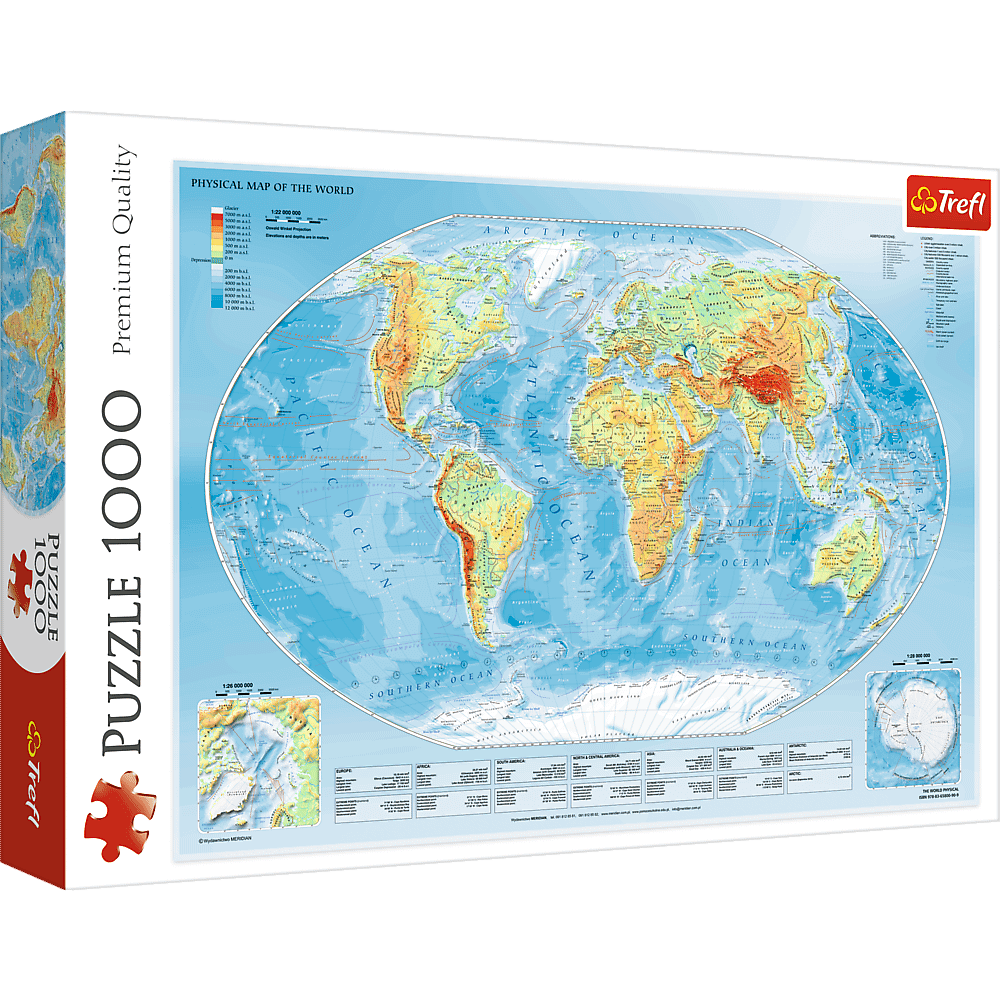 Puzzle Harta fizica a lumii, 1000 de piese, Trefl